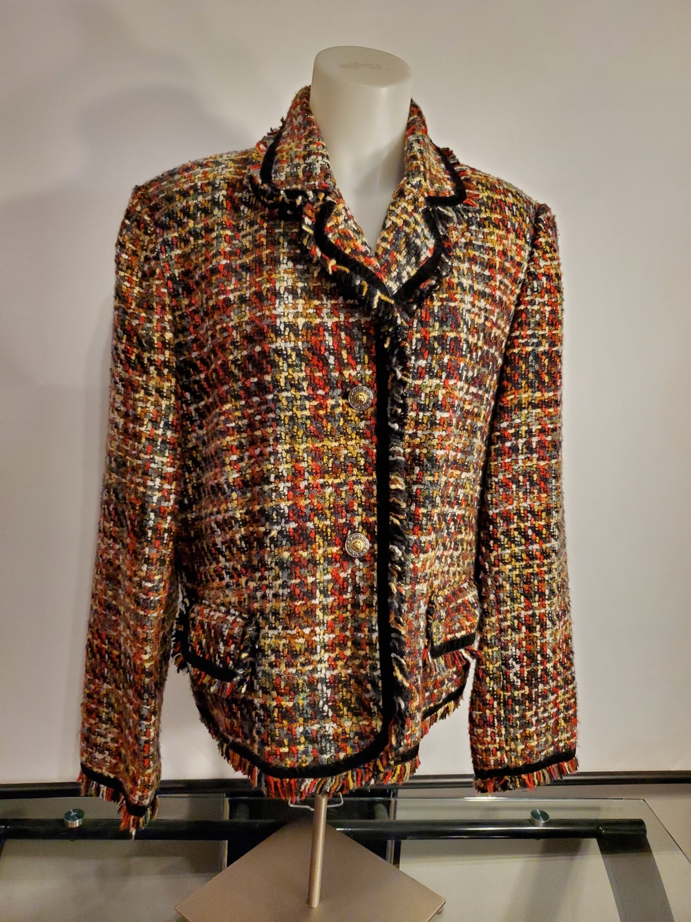 Multicolor Tweed Fringed Blazer Jacket
